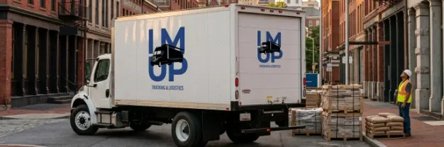 An IM UP Trucking commercial semi-truck driving on a highway in Maryland representing the DMV corridor